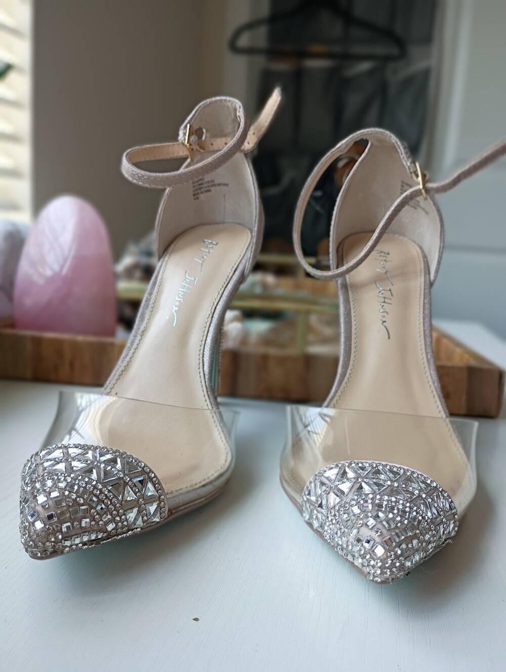 Betsey Johnson Crystal Princess Embellished Ankle-Strap Women's Heels Size 8
